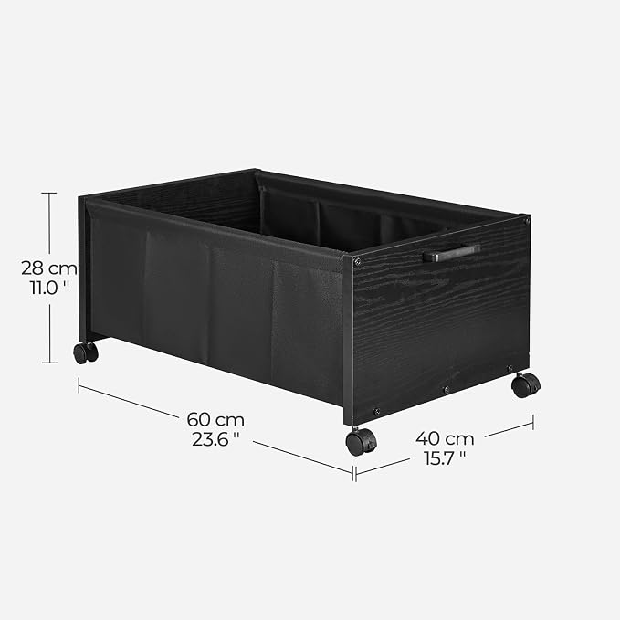 FOUCSSOMEI Under Bed Storage with Wheels, Wooden Under Bed Drawers On Wheels, Rolling Under Bed Shoe Storage, Space Saving, Black,70L