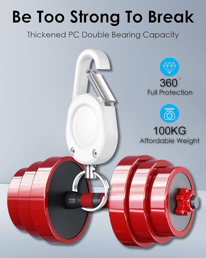 for Airtag Keychain,IPX8 Waterproof AirTag Holder with Carabiner,Hard PC,Lock Clip,Universal Wheel Keyring,Air Tag Keychain for Apple Airtag (White 1 Pack)
