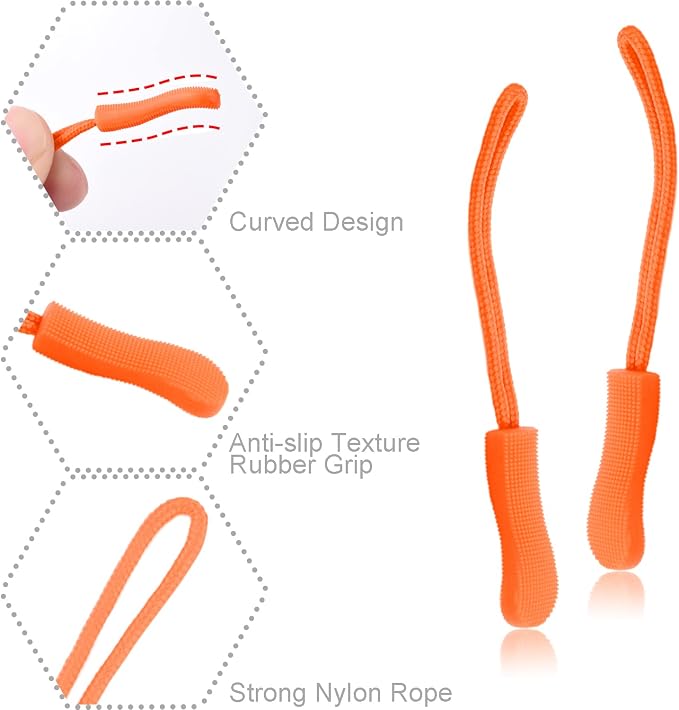 CooBigo 12Pack Zipper Pull Replacement, Golf Bag Zipper Pull Replacement Tab for Backpack, Jackets, Pants, Boots, Coats, Luggage - Orange(Universal Extender)