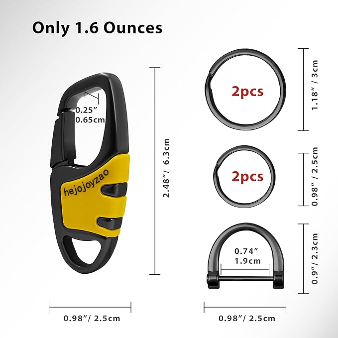 Keychain Carabiner Clip,Heavy Duty Belt Loop Car Key Ring Holder | Durable metal build, mens EDC accessory, 4 key rings, secure locking D-ring, fits belt loops, holds home, car key fobs