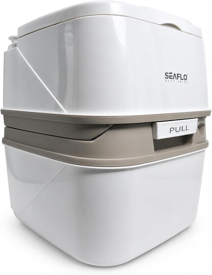 SEAFLO Premium Camping Portable Toilet - 5.8 Gallon Waste 3.43 Gall Fresh Tank (100 Flushes), 440 lbs Max Weight, Level Indicator, Sealed Waste Tank for RV, Boat, Elderly, Off-Grid, 4-Year Warranty