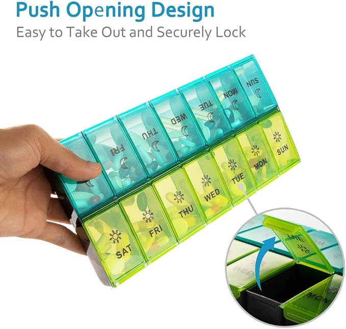 Mossime XL Large Daily Pill Organizer 2 Times a Day, Extra 7 Day Pill Box Am Pm, Weekly Day Night Vitamin Holder, Medicine Organizer, Big Pill Container, Medication Dispenser 14 Compartments