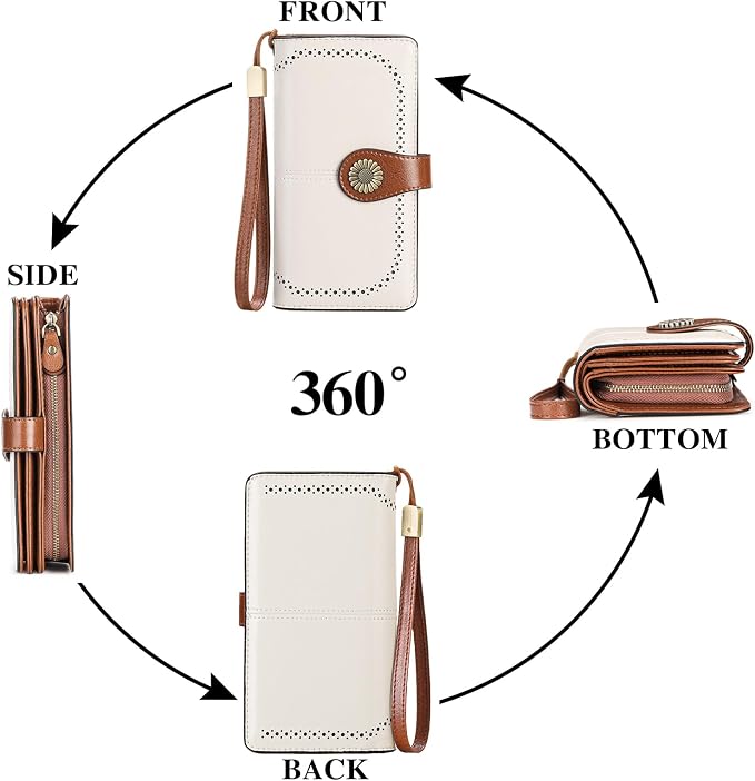 SENDEFN Wallets for Women Leather Credit Card Holder with RFID Blocking Large Capacity Wristlet | with RFID Blocking