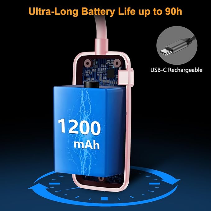 Gritin 19 LED Rechargeable Book Light for Reading in Bed with Memory Function- Eye Caring 3 Color Temperatures,Stepless Dimming Brightness,80 Hrs Runtime Clip on Light for Book Lovers-Pink