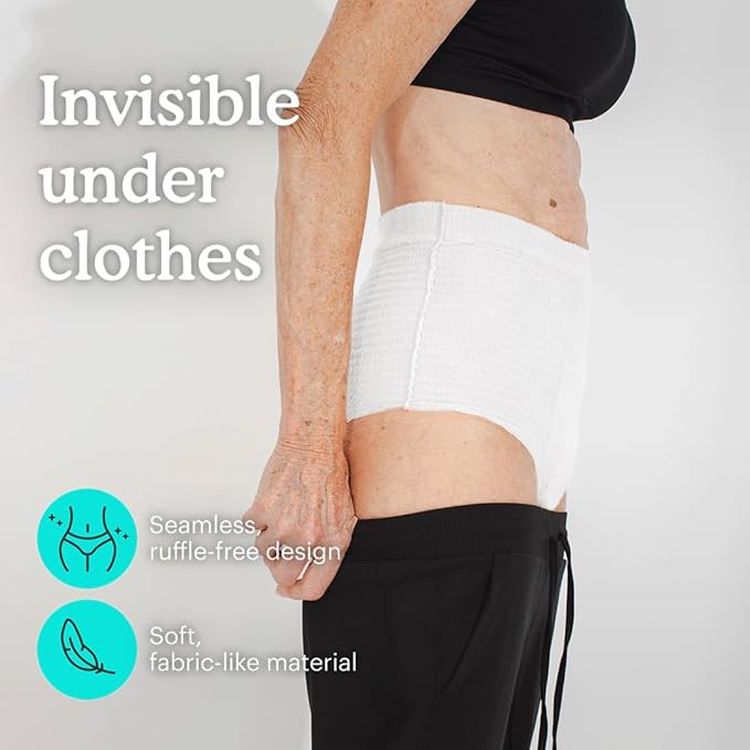 Because Adult Incontinence Underwear for Sensitive Skin - Women - Premium Overnight Disposable Briefs, Anti Odor - White, Large - Absorbs 6 Cups - 56 Count (4 Packs of 14)