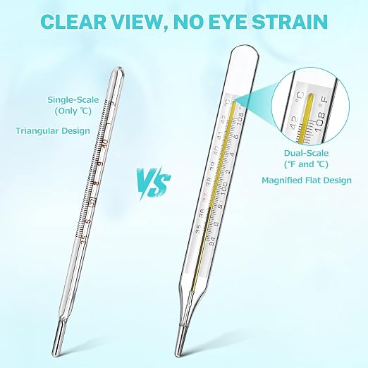 MAGICLULU 12Pcs Glass Oral Temperature for Adults Fever, Dual Scale ℃ & ℉ Traditional Underarm Body Temperature with Case, Precise Measurement for Kids Babies Elderly Home Family Clinics