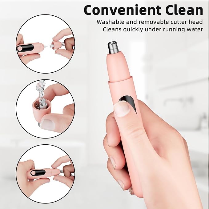 Nose Hair Trimmer Rechargeable Cordless Painless Ear and Eyebrow Trimming Tool-Dual Edge Easy Cleansing for Man Woman (Pink)