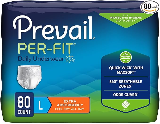 Prevail Per-Fit Extra Disposable Underwear Pull On with Tear Away Seams Large, PF-513/1, 80 Ct