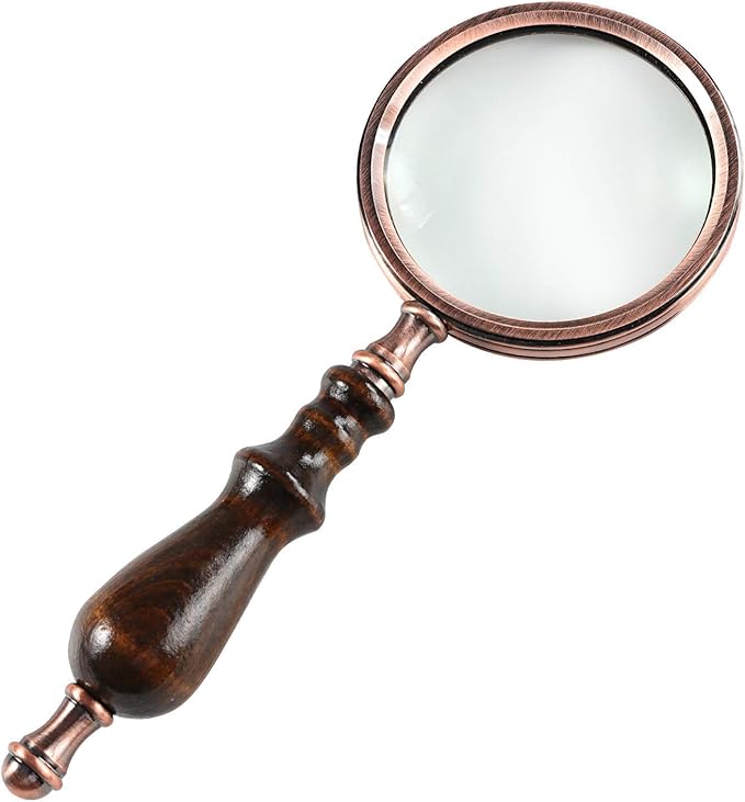 MSLAN Magnifying Glass,10X Antique Copper Handheld with Wooden Handle and Real Glass,Best Reading Magnifier for Elderly,Macular Degeneration