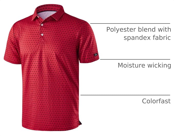 Obla Mens Golf Polo Shirts Short Sleeve Dry Fit Performance Moisture Wicking Casual Print Collared Golf Shirts for Men