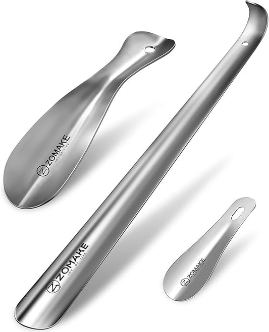 ZOMAKE Metal Shoe Horn Long Handle for Seniors 16.5 Inch,Long Shoehorn Stainless Steel Shoe Spoon Shoe Helper for Men Women