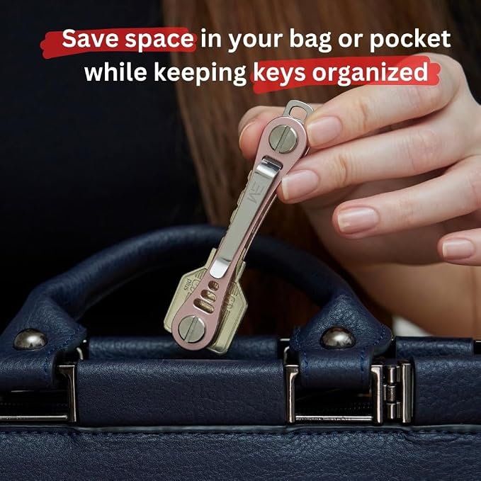 EM Compact Key Holder, Pocket Key Organizer, 14 Keys Key Bar | Fits 4.6 mm or larger keyholes only. Small hole keys like mailbox keys may not fit. Anti jingle, removable clip