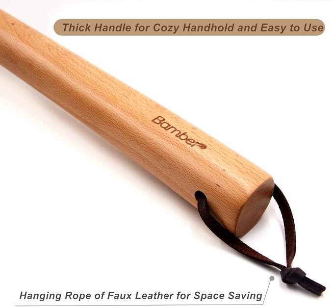 Bamber Wooden Shoe Horn Wood Shoehorn with Handle for Seniors Women Men Kids, 27'' Long, Beech Wood