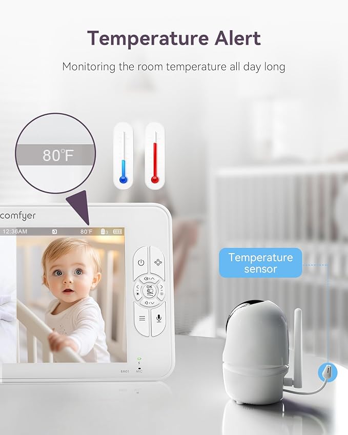7" HD Split-Screen Baby Monitor with 2 Cameras, Video Baby Monitor with Camera and Audio, Flexible Bracket, Non-WiFi, VOX Mode, 2 Way Audio, Remote PTZ, Auto Night Vision