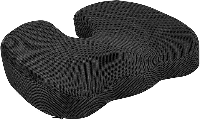 Amazon Basics Comfortable Seat Cushion for Office Chairs, Enhanced Memory Foam with Cooling Gel, Non-Slip, Long Sitting Support, Black