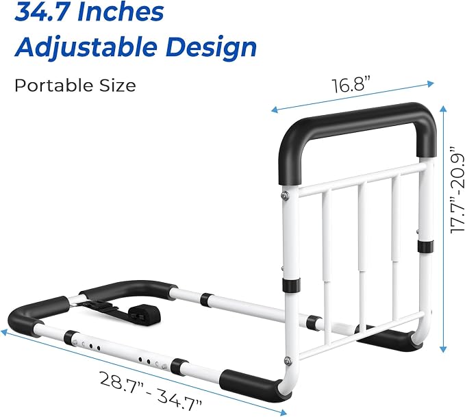 Bed Rails for Elderly Adults Safety - ASTM Approved, Adjustable Bed Cane with Non-Slip Ergonomic Handle & Storage Pocket, Bed Railings for Seniors Support 400 LBS, Tool-Free Assembly