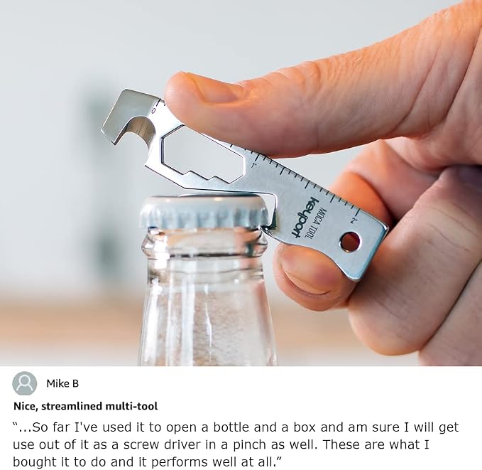 Keyport MOCA 10-in-1 Keychain Multitool - Flat EDC Key Tool - Silver | Fits Key Chains, Select Key Organizers | 420 Stainless | Internal Blade, Travel-Friendly | Box Opener, Pry Bar, Bottle Opener