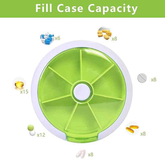 Pill Organizer Weekly,INVODA Pill Case 7 Day 3 Times Medicine Pill Dispenser,Push Button Rotate Pill Planner with 7 Compartments