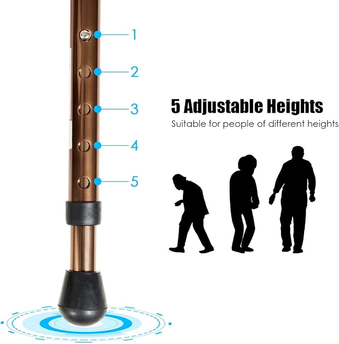 Goplus Walking Cane with Seat, Heavy Duty Aluminum Alloy Crutch Chair with LED Light and Retractable 3 Legs, Portable Anti-Slip Seat Cane, Lightweight Walking Stick for Seniors Elderly