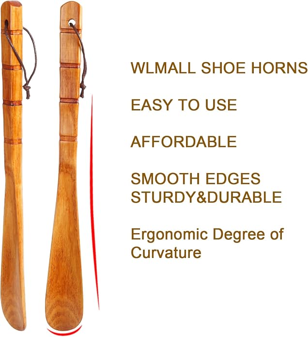 Premium Wooden Shoe Horn, 2 PCS Shoehorns Durable, 13" Long Handle Shoe horns, Lazy Shoe Helper Spoons for Seniors, Kids, Pregnancy, Men, Women
