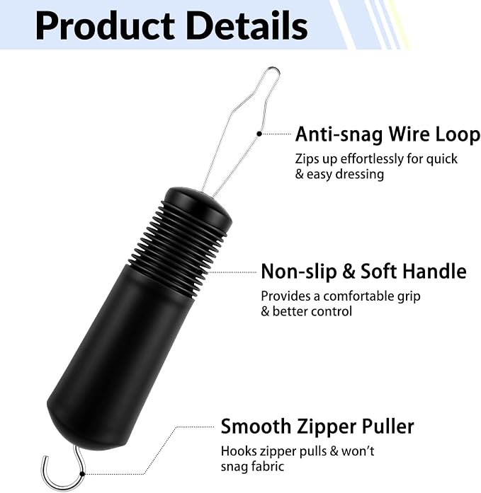 Button Hook with Zipper Pull,2 Pack Button Fastener Helper Assist Hook Tool, One Handed Adaptive Equipment Gadgets, Shirt Dressing Aid Tool for Seniors Elderly Arthritis (2 Black)