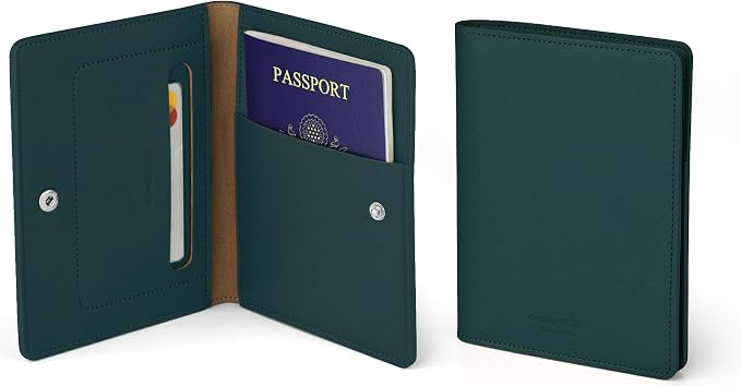 Premium RFID Blocking Leather Passport Holder & Wallet –Dark Green | Family Travel Document Organizer – for 2 Passports, Cards, Boarding Passes & Travel Essentials