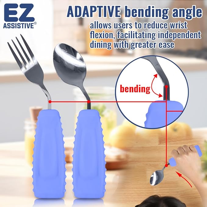 Adaptive Utensils, Weight Utensils for Tremors and Parkinson Patients, Utensil Set Spoon and Fork for Elderly (Right Hand - 1 Set Purple Spoon and Fork)