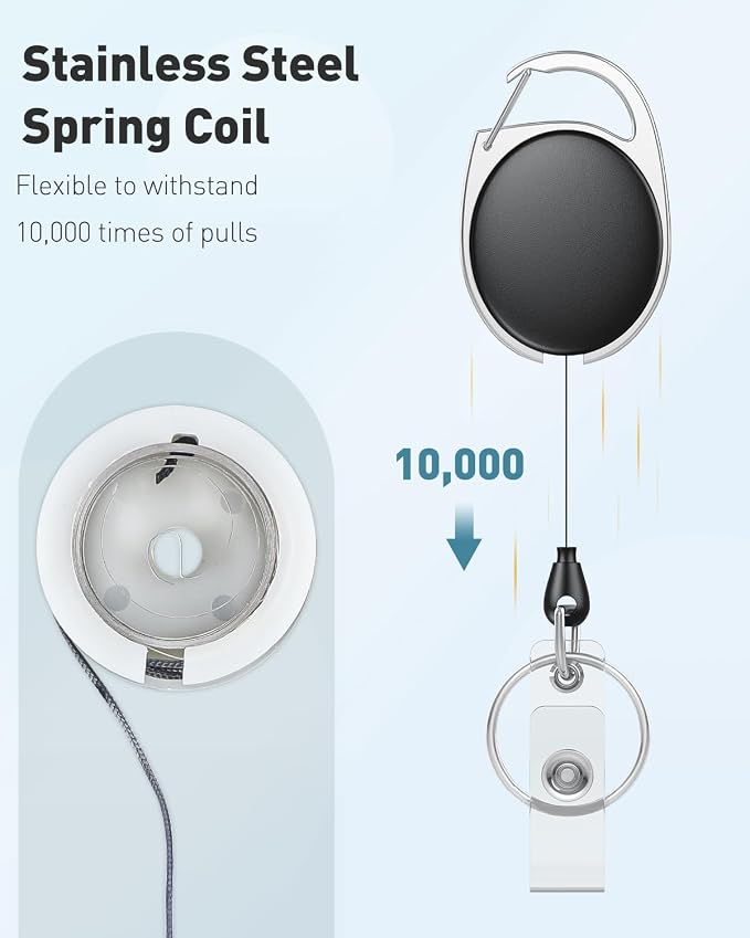 Uniclife 2 Pack Retractable Badge Reel for Badge Holder Black White Heavy Duty Retractable Keychain Strong ABS Casing with Stainless Steel Spring Coil 24 Inch Nylon Rope Carabiner Clip and Key Ring