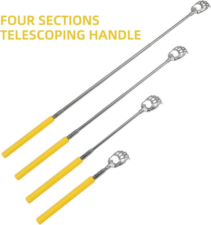 WOVTE Back Scratcher, Bear Claw Telescopic Back Scratcher Stainless Steel Back Massager, Back Scratcher for Men Women Gifts for Men Stocking Stuffers for Men Women Mens Gifts(Yellow)
