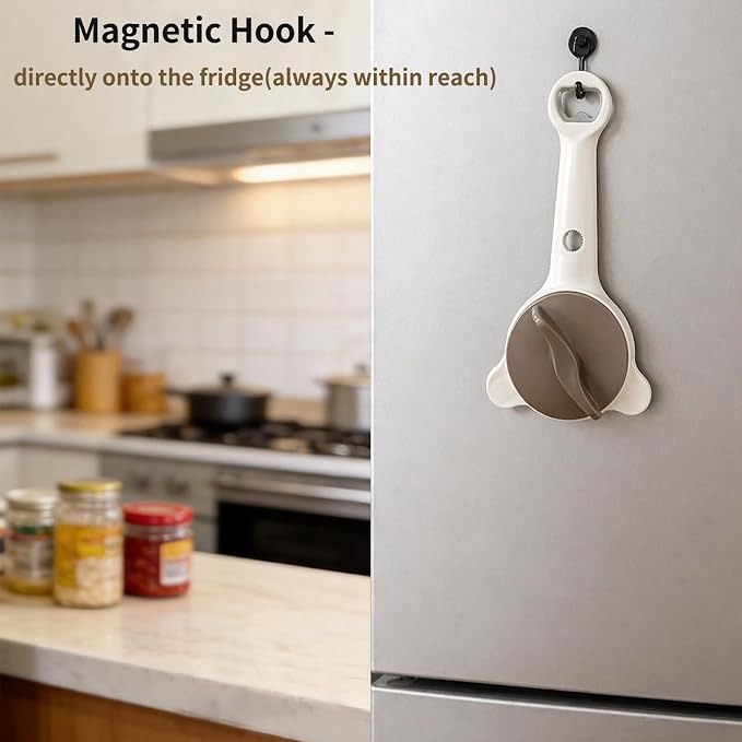 4-in-1 Jar Opener for Weak Hands, Seniors with Arthritis (Beige) | Multi-Purpose Lid Opener, Includes Magnetic Hook & Rubber Gripper, for Jars, Bottles and Beer Caps, Simple Twist-off
