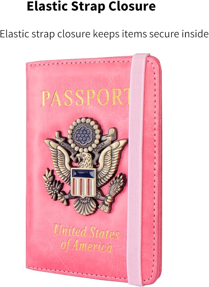 Passport Holder Cover and Card Case Slot Combo RFID Blocking Leather Travel Passport Wallet for Men and Women US Passport Protector Document Organizer,Pink