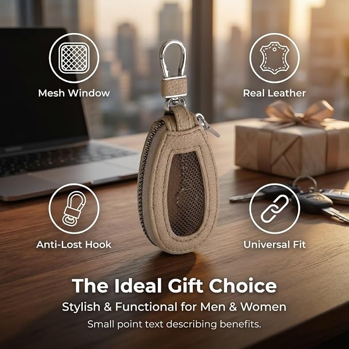 1PC Car Key Fob Case, Leather Car Key Holder for Purse, Automotive Smart Key fob Holder with Hook, for Remote Key Fob
