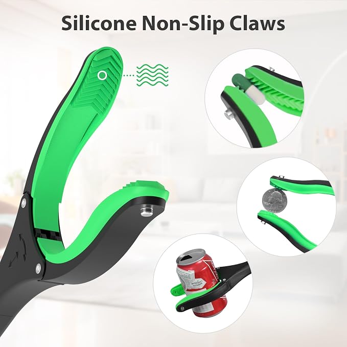 36" Foldable Grabber Reacher Pickup Tool for Seniors, Green | 360° Rotating Jaw, Two Magnets, Extra Long Trash Picker Upper, Lightweight for Elderly, Indoor & Outdoor