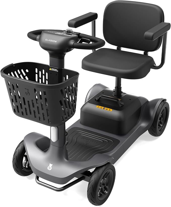S1 Mobility Scooter for Adults, 4-Wheel Electric Mobility Scooter – 25-Mile Range, 6 mph, Smart Safety Features, Spacious Legroom, Swivel Seat, Headlight & Basket, Charger Included – Dark Gray