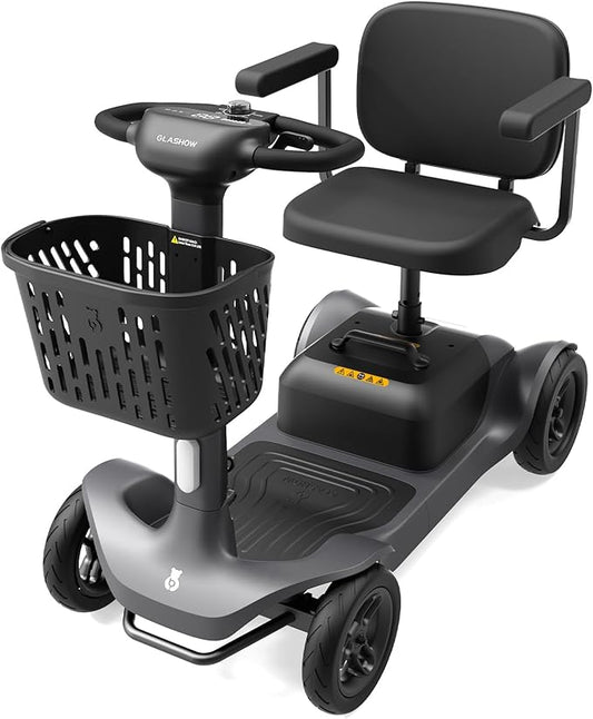 S1 Mobility Scooter for Adults, 4-Wheel Electric Mobility Scooter – 25-Mile Range, 6 mph, Smart Safety Features, Spacious Legroom, Swivel Seat, Headlight & Basket, Charger Included – Dark Gray