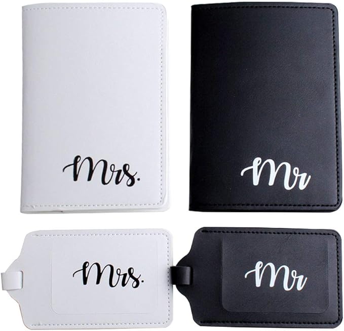 Mr and mrs Honeymoon Passport Wallets Travel Holder Set,Travel passport covers and luggage tags gift set for Wedding Bridal Shower Gift