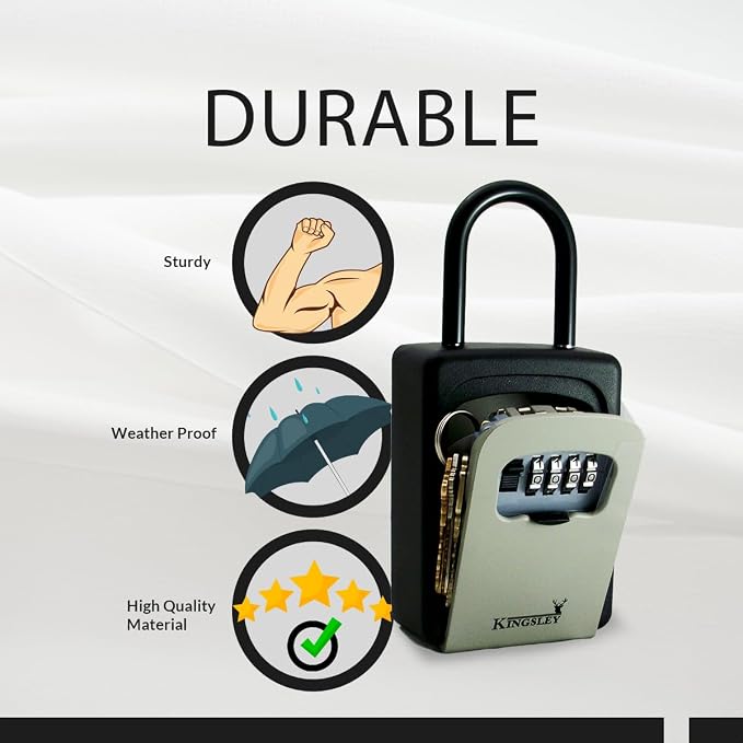 Kingsley QCH-812 Extra Large Capacity Key Storage Box, Hanging or Wall Mounted, Water Resistant Realtor Key Lock Box for AirBnB, Spare Keys, Home, Apartment