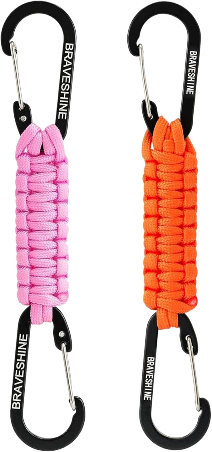 BRAVESHINE Paracord Keychain Carabiner Clip | D Ring Hanger Lanyard Hook | 7.3inch Long | for Stroller, Water Bottle, Key, Backpacks, Men, Women, Luggage, Car Seat Headrest, Fence, Bag Charms