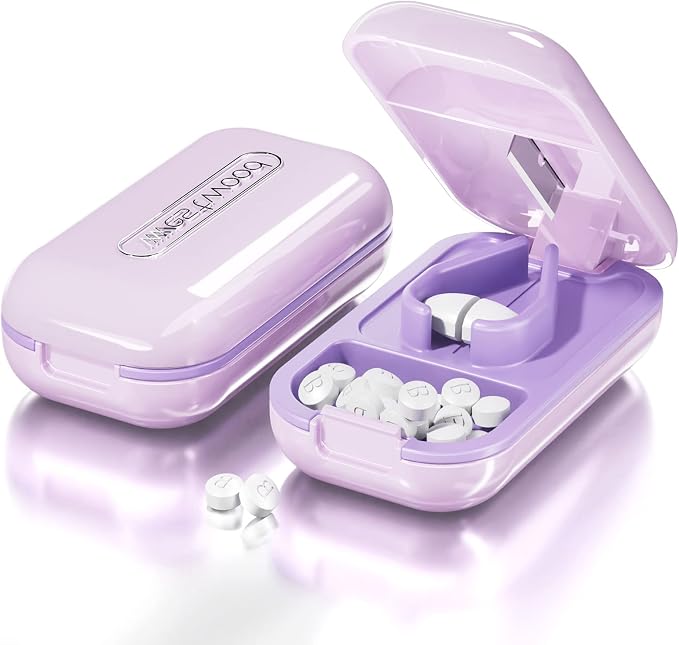 DUBSTAR Small Pill Cutter Splitter for Small and Tiny Pills, Portable Pretty Pill Cutters for Large Pills, Cuts Vitamins Tablets for Purse Pocket (Purple)