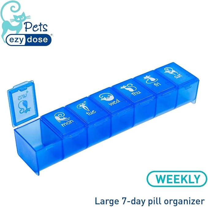 EZY DOSE Pet (7-Day) Pill Case, Medicine Planner, Treats, Vitamin Organizer Box for Cats, Convenient and Easy to Use, Large Compartments, Blue Lids, Travel Friendly, BPA Free, Made in the USA