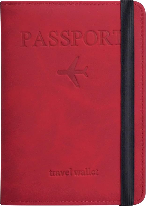 Passport Holder, Passport Cover with Credit Card Slot and Boarding Pass Slot Combo, Passport Wallet Case Book Travel Must Have, RFID Blocking Leather Travel Accessories, Red