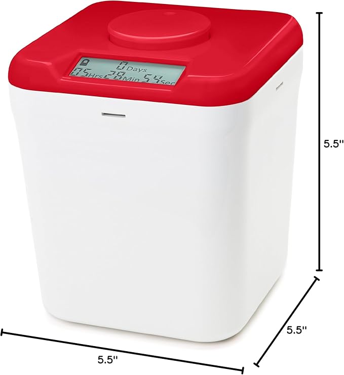 Kitchen Safe Time Locking Container (Medium), Timed Lock Box for Cell Phones, Snacks, and other unwanted temptations (Red Lid + 5.5” White Base)