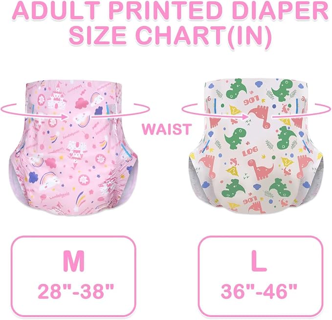 Landofgenie Adult Printed Diapers 10 Pieces 5 Design (Large 36"-46")