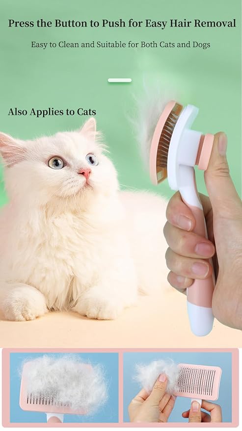 Self-Cleaning Slicker Dog Brush for Large Long-Haired Breeds | One-Click Hair Removal , Ergonomic Grip , Pet Grooming Tool