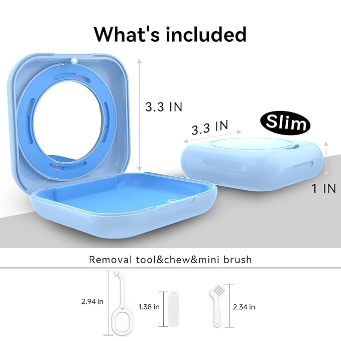 HEMILAB® Retainer Case, Slim Aligner Case with Vent Holes, Compatible with Invisalign, Mouth Guard Case with Mirror, Cute Orthodontic Retainer Case with Retainer Removal Tool and Brush, Blue