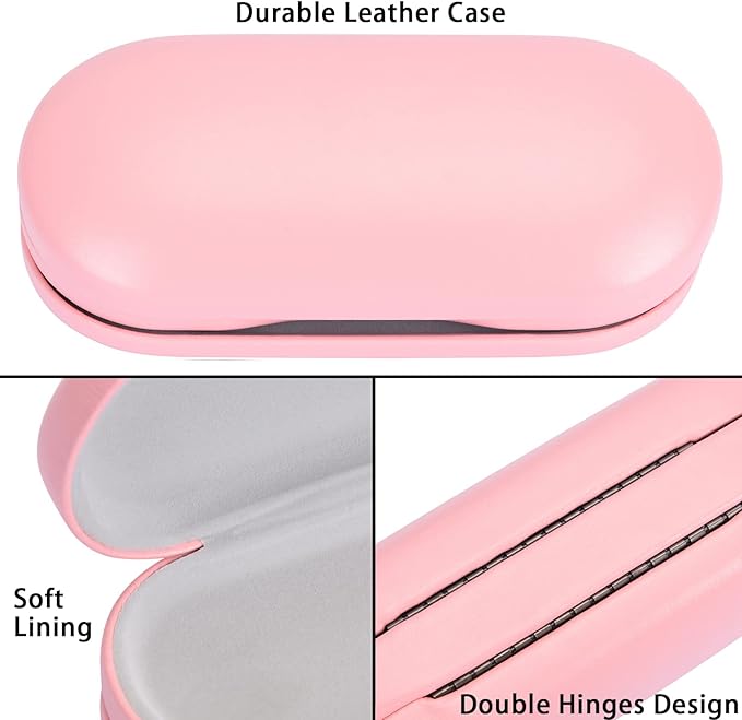 Muf 2 in 1 Contact Lens Case and Glasses Case, Double Sided Design with Mirror, Portable Travel Kit with Tweezer, Remover and Solution Bottle, Pink