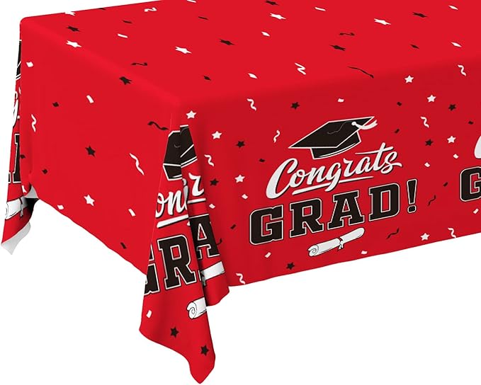 Gatherfun Graduation Party Decorations, Gongrats Grad Tablecover for Graduation Party Supplies, 3 pcs Class Red Table Cloths, 54"x108"