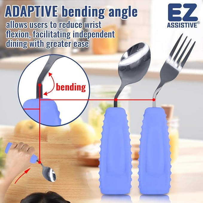 Adaptive Utensils, Weight Utensils for Tremors and Parkinson Patients, Utensil Set Spoon and Fork for Elderly (Left Hand - 1 Set Purple Spoon and Fork)
