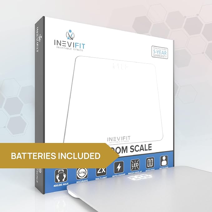 INEVIFIT Premium Bathroom Scale, Highly Accurate Digital Bathroom Body Scale, Measures Weight up to 400 lbs. Includes Batteries
