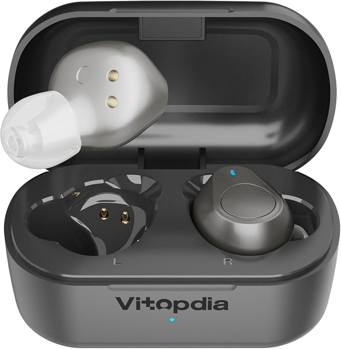 Rechargeable In-the-Ear OTC Hearing Aids for Adults Seniors, Smart Noise Cancellation, HD Sound, 3-Level Volume, 18-Hour Battery with Recharging Case, for Mild to Moderate Hearing Loss